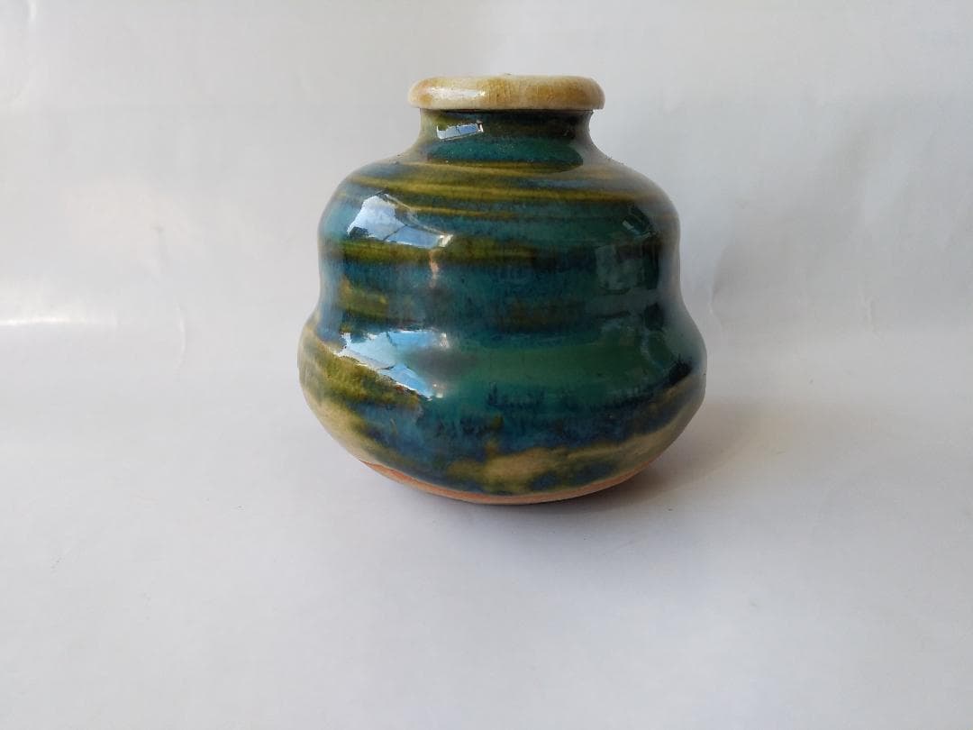 古瀬戸 緑釉 茶入 加藤作助 作 仕覆 笹蔓緞子 共箱 茶入 茶道具 美品 です