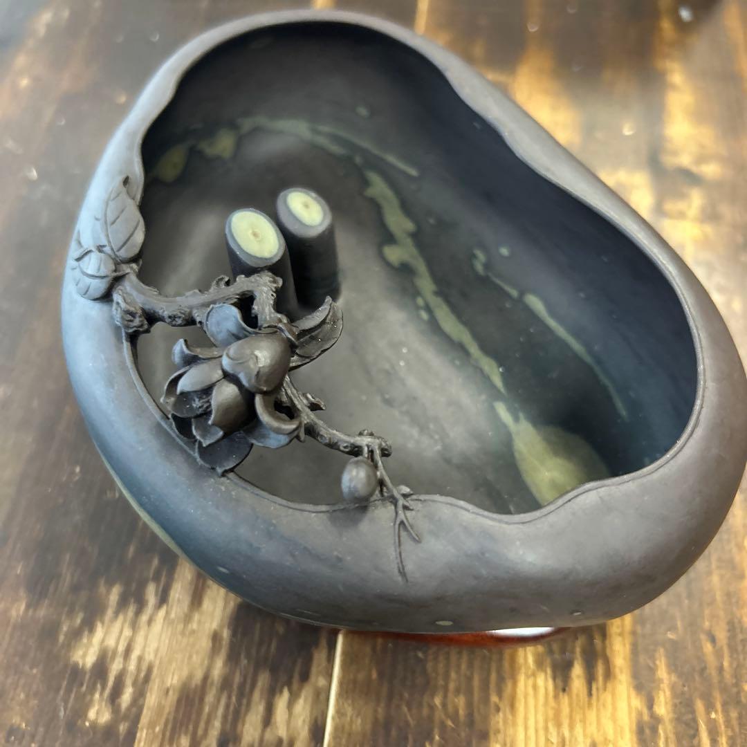 書道 硯 梅花坑水盂椿型　美術品　芸術品　骨董品　工芸品　最高級　逸品　中国美術