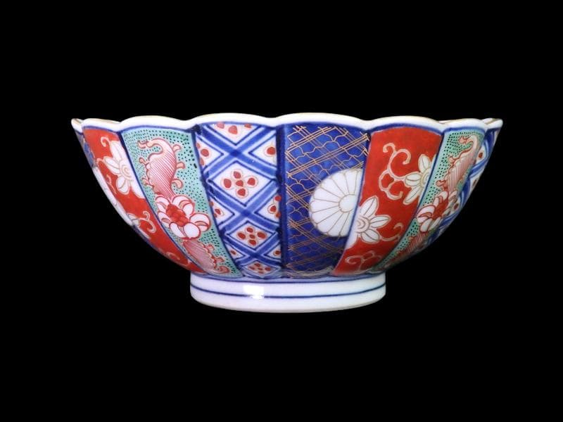 大聖寺伊万里　金襴手　寿紋に輪花楕円変形皿　大振向付　E704AS-CZk