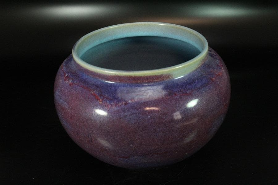 中国美術 鈞窯 斑紫釉 壷 φ23.5cm(K-LC211)