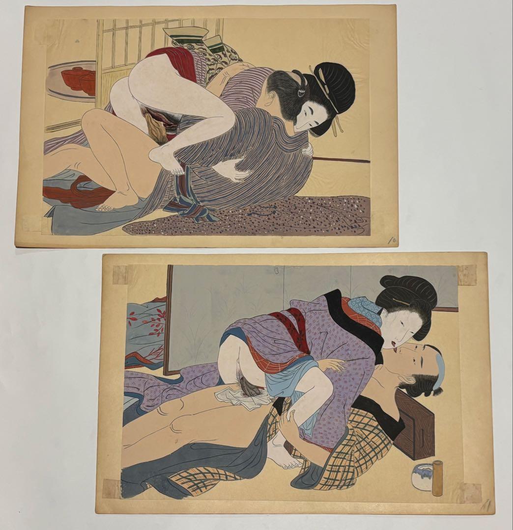 「大判 春画」手書き12枚|艶本 わじるし わ印 日本画 和本