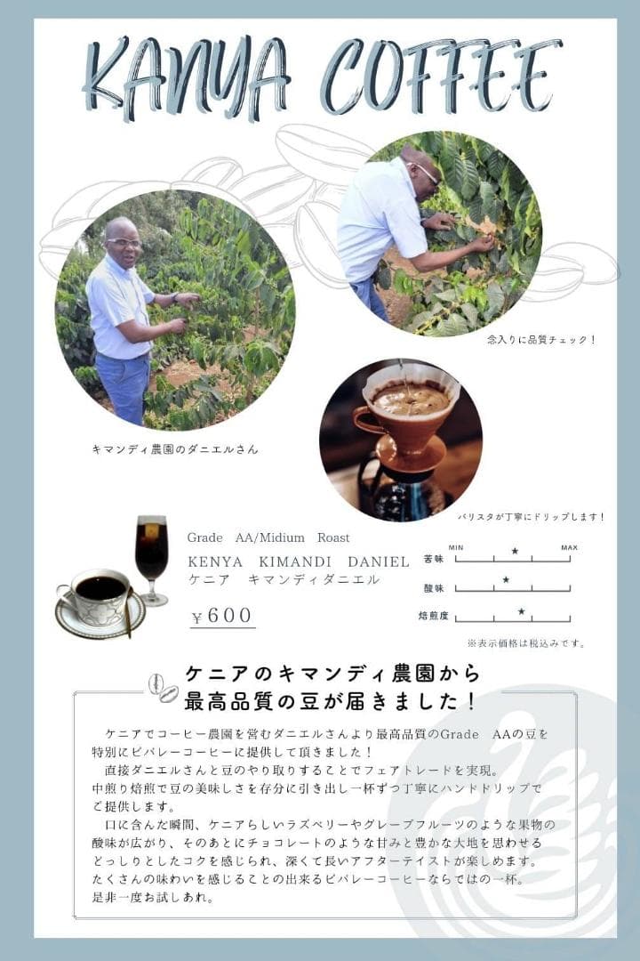 ケニア産コーヒー生豆　キマンディ農園製品 5kg 品番：KC-5000