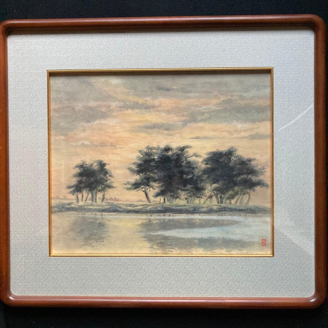 日本画 作者不詳(印あり) 風景画　額縁57×64絵37×44cm