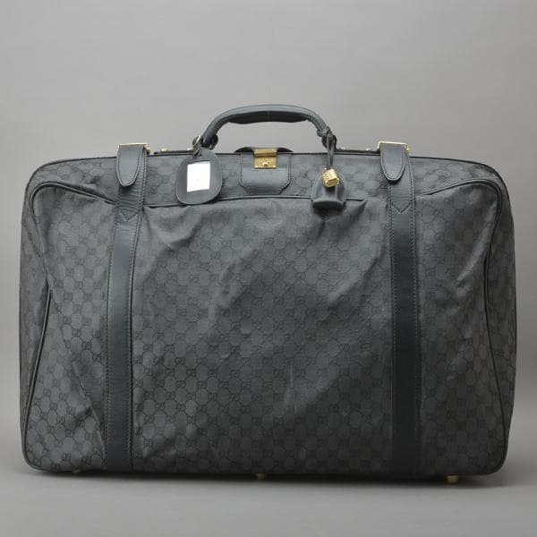 GUCCI◇オールドグッチ GG柄 トランク65 ボストンバッグ 黒 付属品有