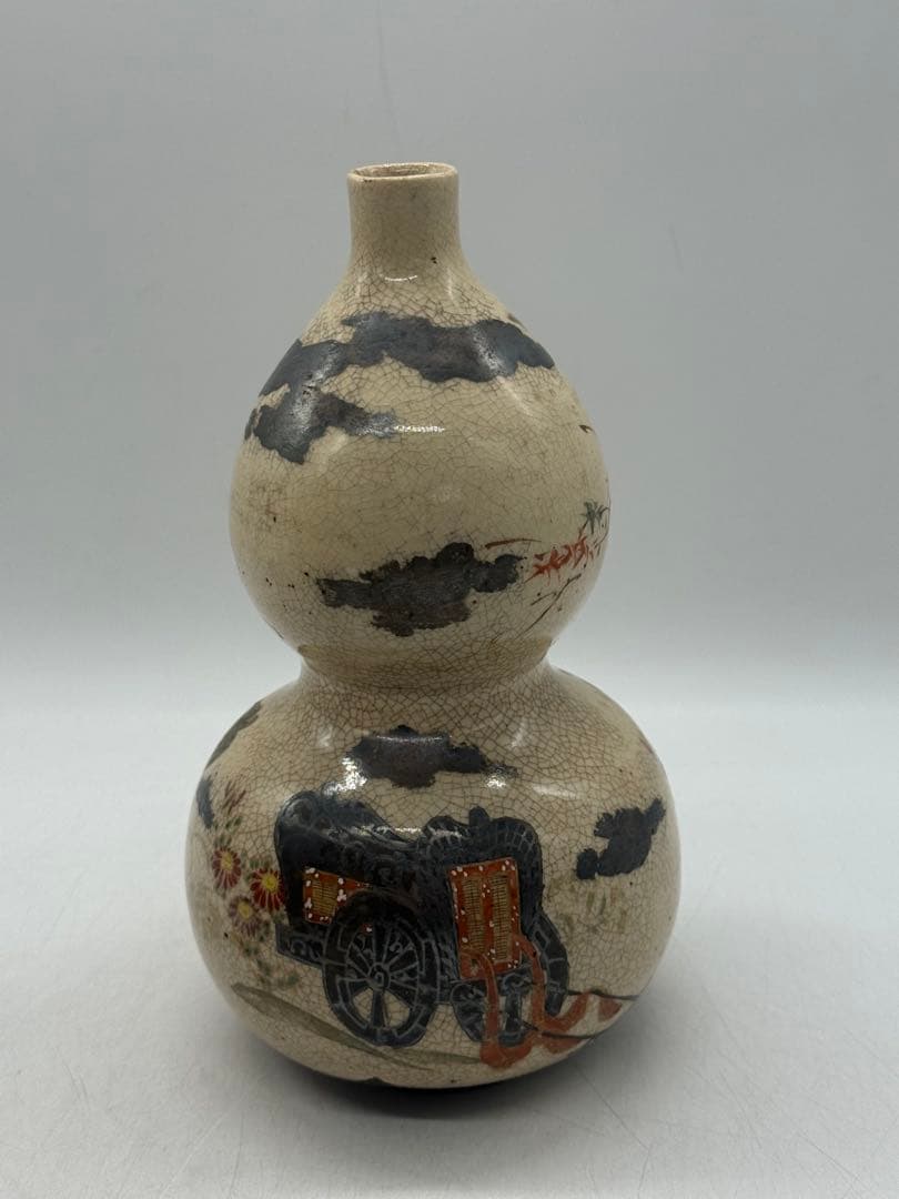 時代　仁清作　色絵金銀彩瓢箪型花車紋　共箱　茶道具　送料込み260122