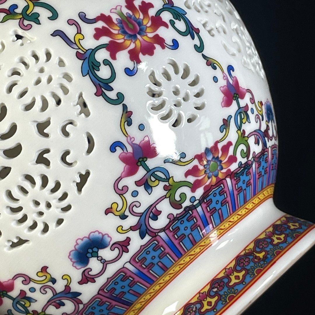 パステル嬉しく中空転心瓶 景徳鎮 陶磁器 装飾品 現代工芸品 美術品 置物