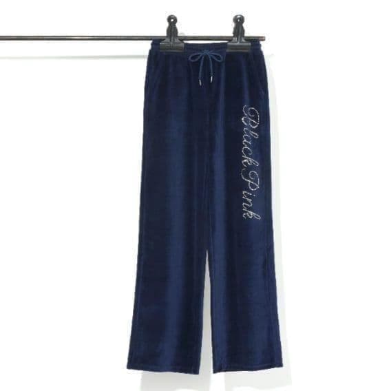 定価以下！ポップアップ限定★BLACKPINK ベロアロングパンツ（NAVY）M