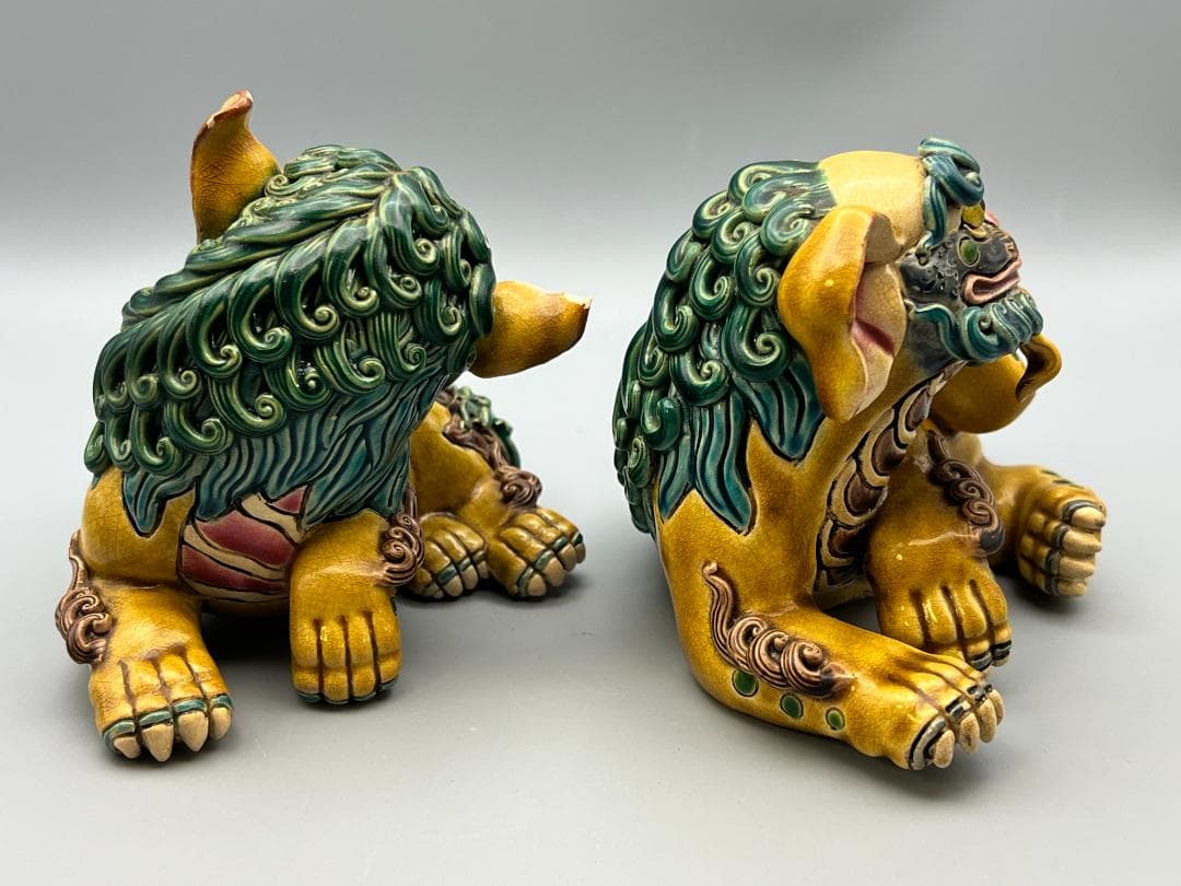 両獅子　置物　智盧　陶光　林智信　交趾焼　陶磁器　台湾交趾