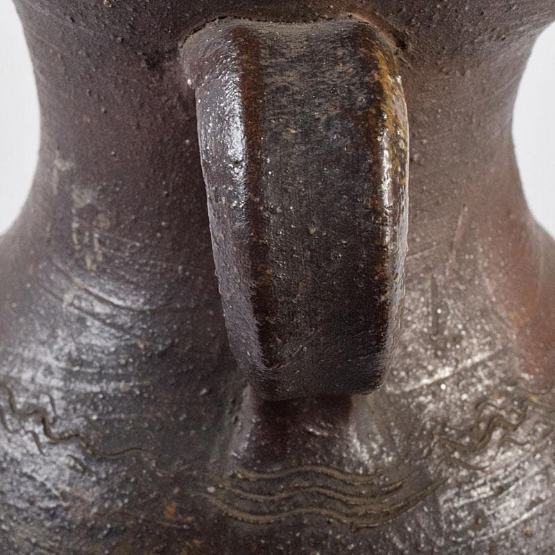 備前焼　人間国宝　金重陶陽作　耳付花入　共箱　M　R8532