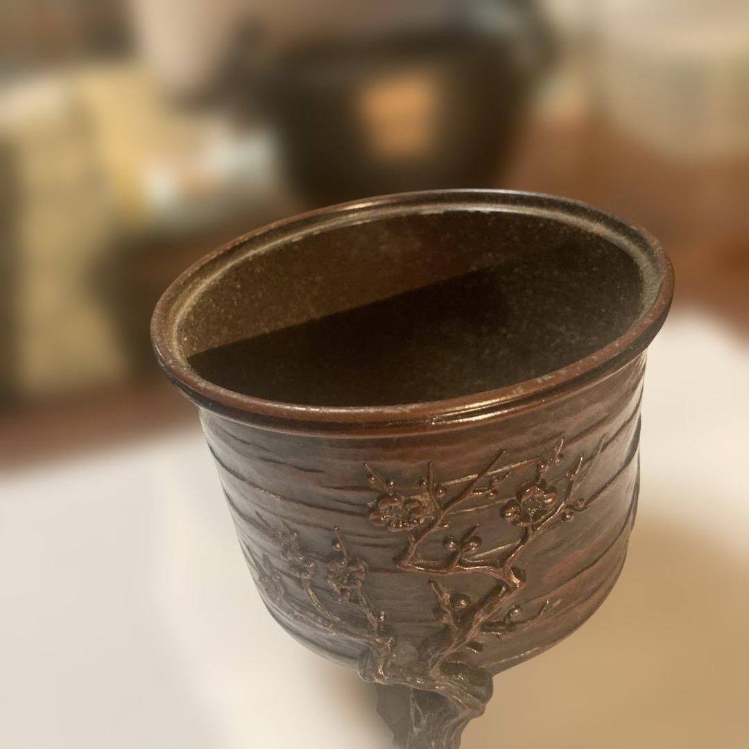 竹模様の銅製茶碗