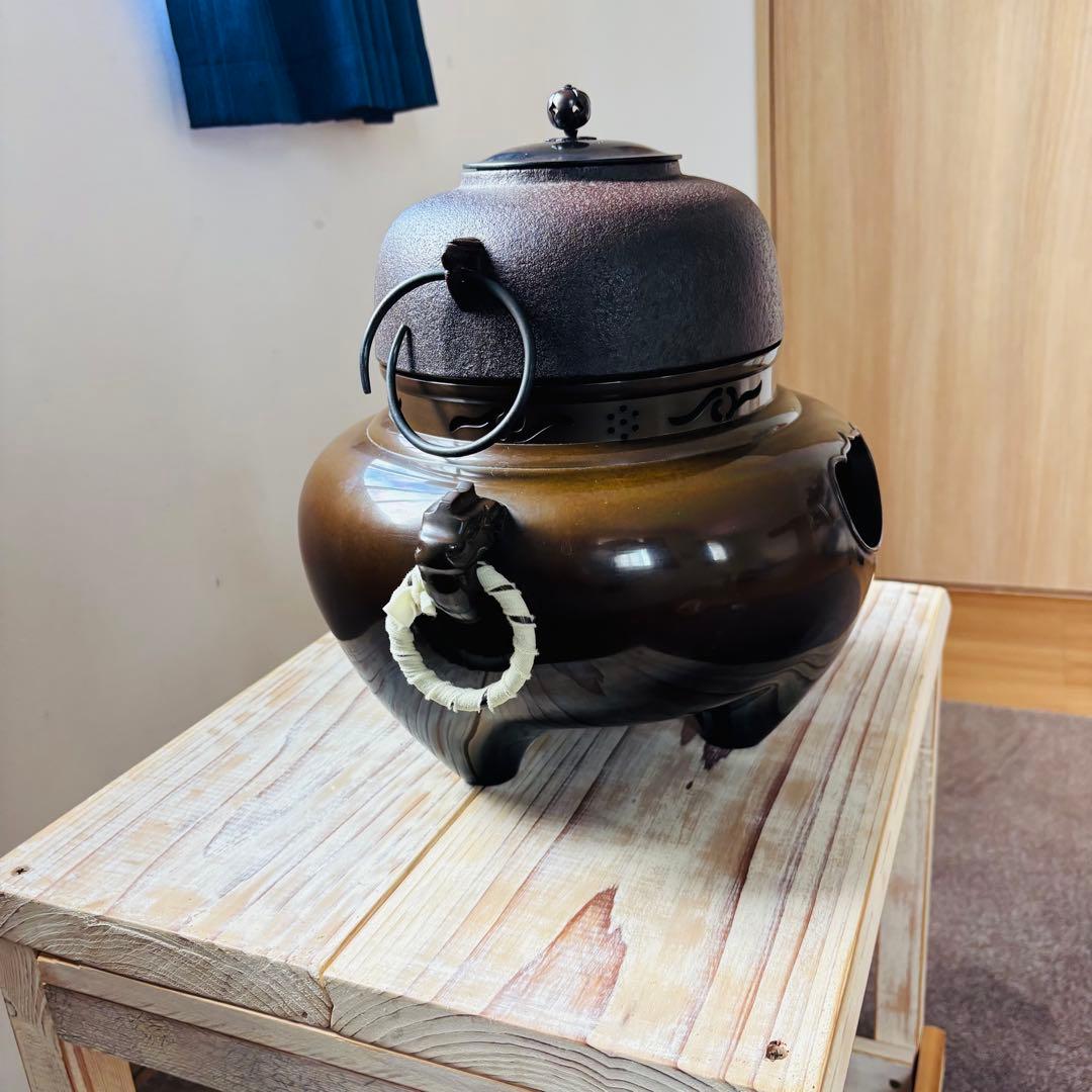 美品　人間国宝　高橋敬典　茶釜　唐津鬼面風炉　香峰　茶道具　風炉釜　茶の湯釜