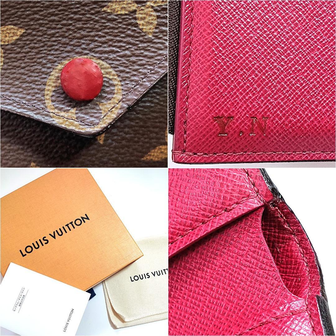 美品★箱＆袋★ルイヴィトン モノグラム ヴィクトリーヌ★フューシャ★3つ折り財布