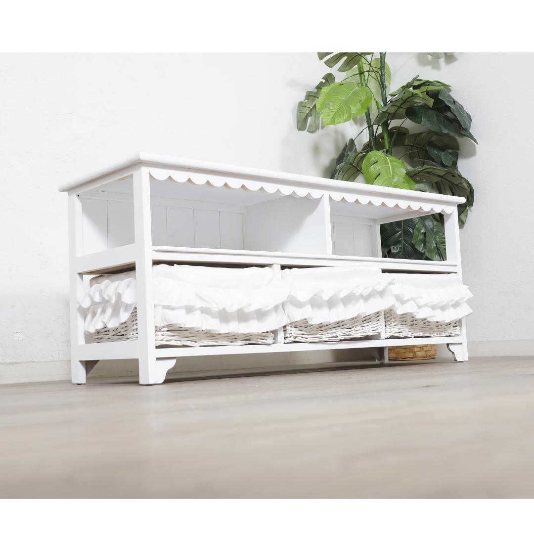 【新品】フリル付きバスケット テレビ台　ガーリー　ロマンティック 　アウトレット