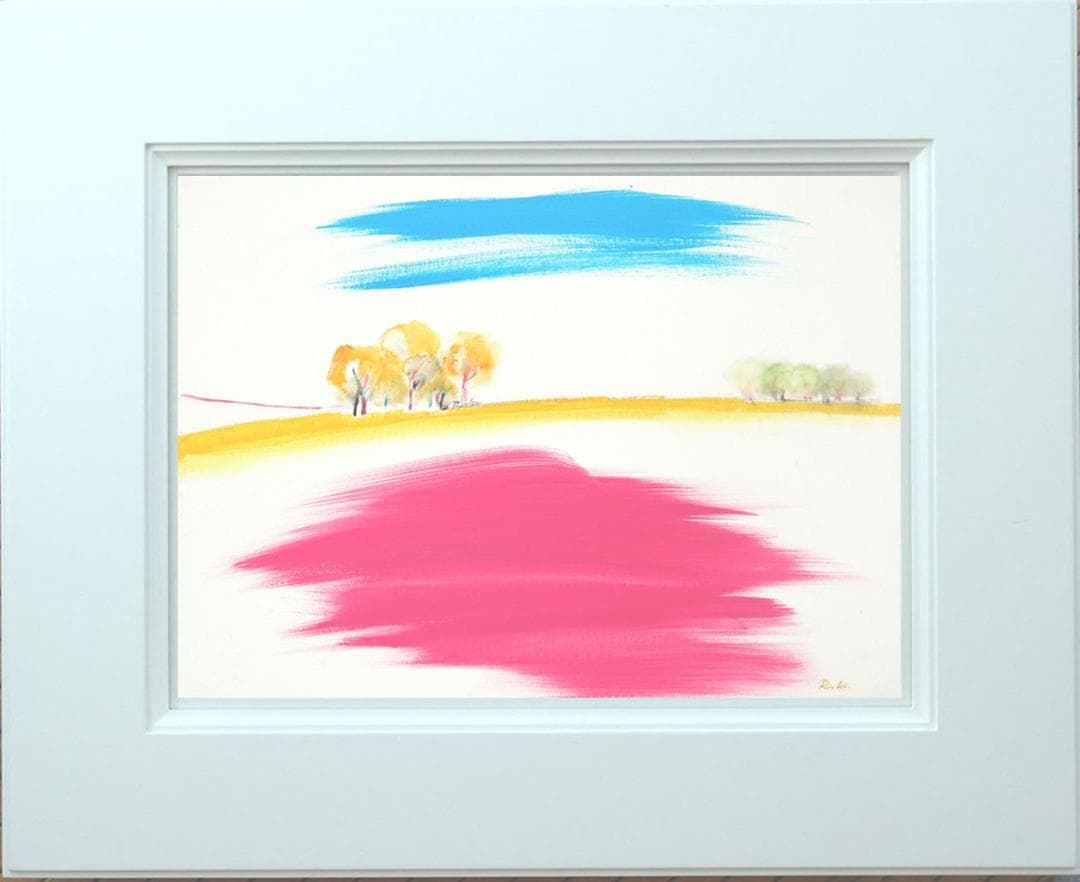 油絵 菅家令子 絵 絵画インテリア額付(青緑＋金色の枠)uF6-111509風景