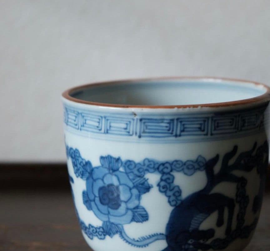 大明成化年製　古伊万里　花文染付火鉢　李朝　高麗　明代　祥瑞　蕎麦猪口　茶碗