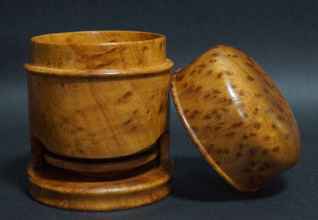 煎茶道具 唐木カリン花梨 玉杢 葡萄杢 茶托6客 造形茶托入れセット美しい木目