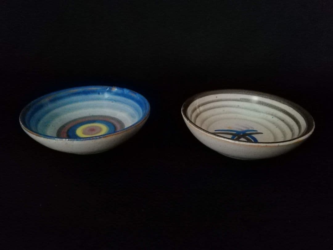 超レア　逸品　マジョリカ古窯　色絵輪線紋小皿　10客　明治期　時代箱付き