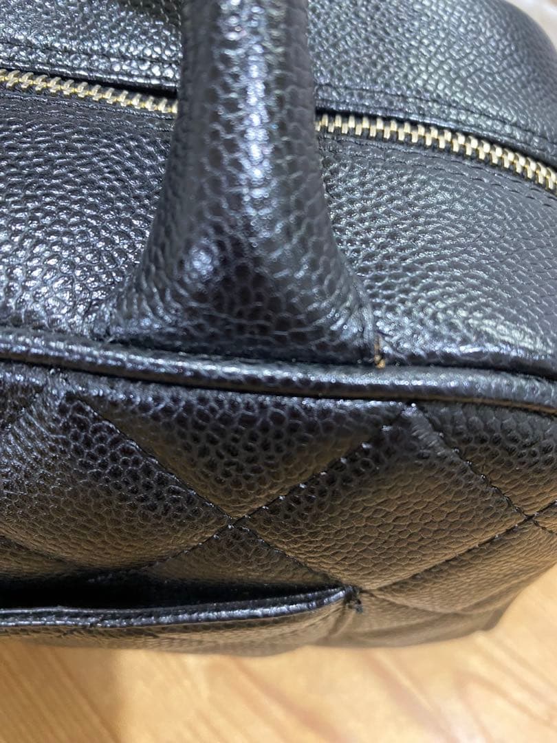 シャネルミニボストンバッグ ココマーク マトラッセキャビアスキンハンドバッグ