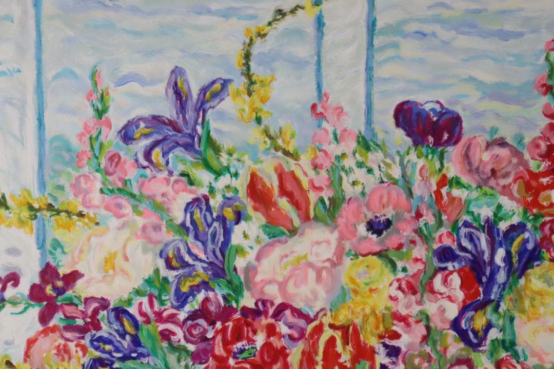 真作保証 レスリー・セイヤー「ガーデン」キャンバス油彩 20号 ジクレー 手彩色