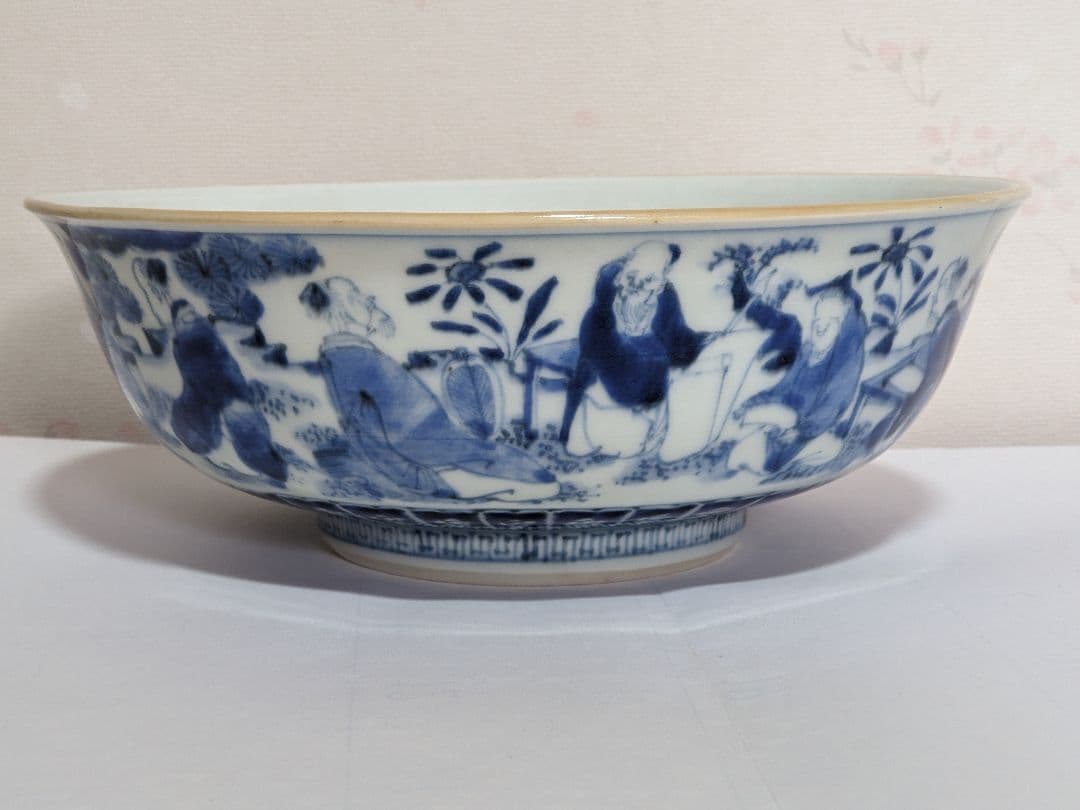 ♦江戸時代上手物古伊万里 大明成化年製 染付霊芝賢人山水図 七寸鉢 骨董品