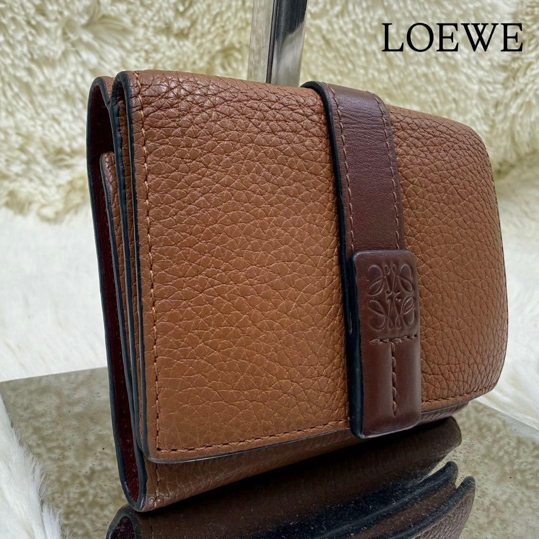 ✨美品✨ロエベ　三つ折り財布　トライフォールドウォレット　ブラウン　アナグラム
