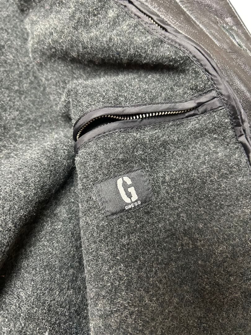 GUESS ブラック　レザー　シングルライダースコートライナー付き　L
