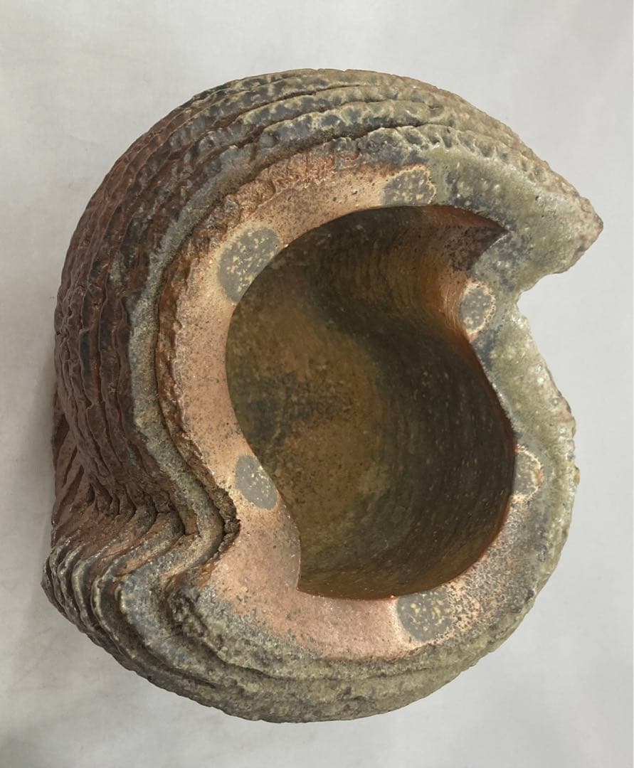 B154 山本出造「備前ブルゴーニュ土  積上香炉」 共箱　線香立付 フクロウ