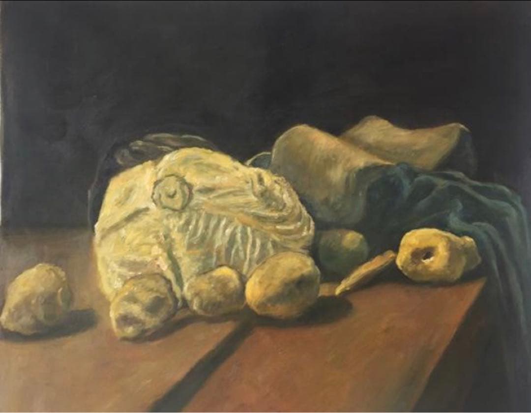 肉筆☆油絵☆F20号『キャベツとサンダル』ゴッホ/模写