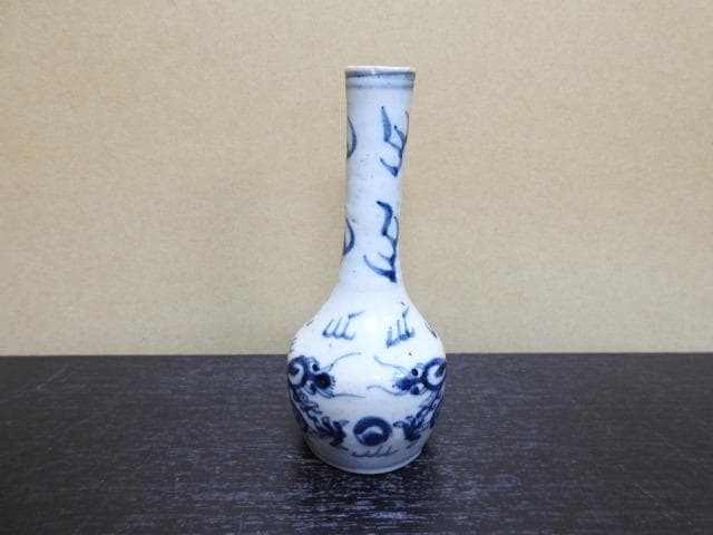 双龍染付輪挿し　清朝？　MA309