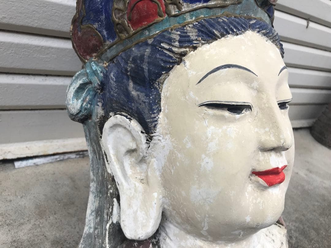 観音　木彫　頭部　彫刻