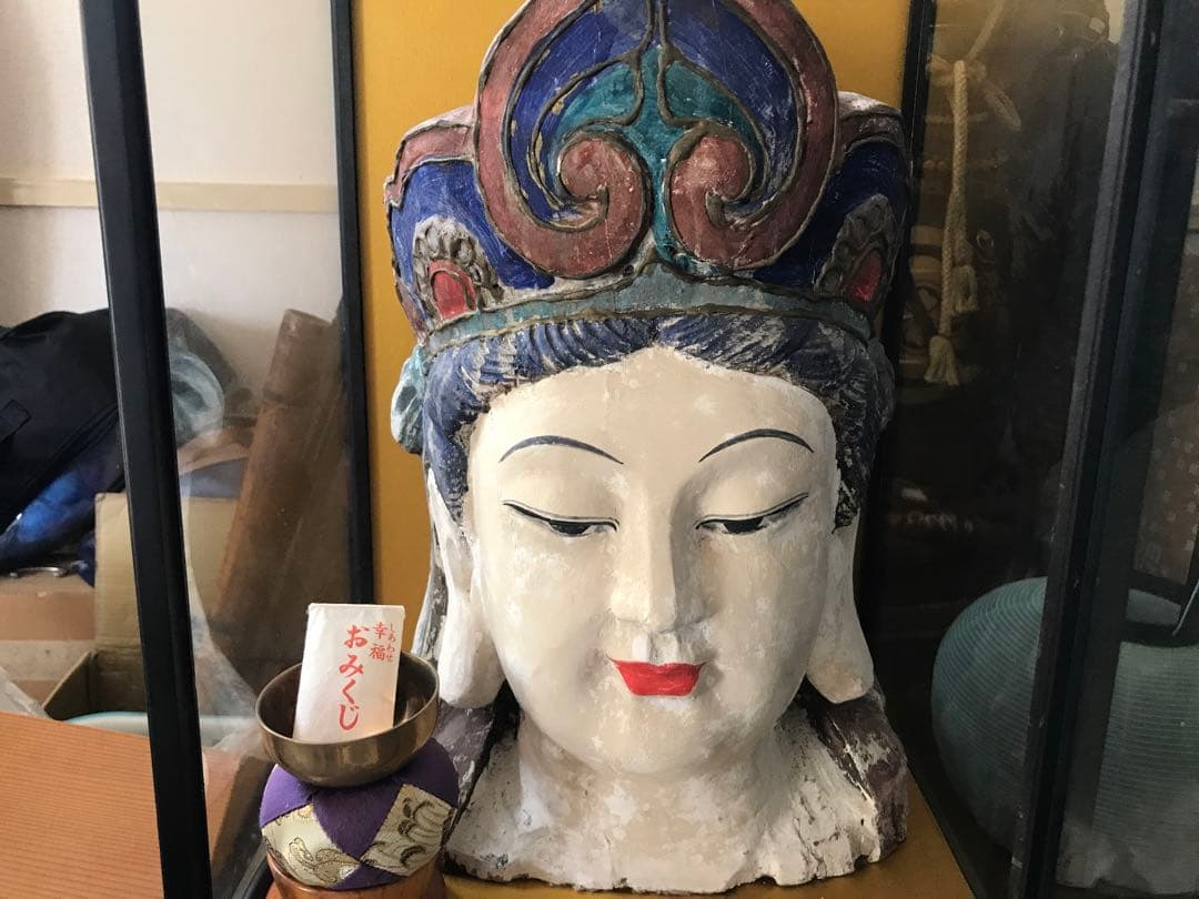 観音　木彫　頭部　彫刻