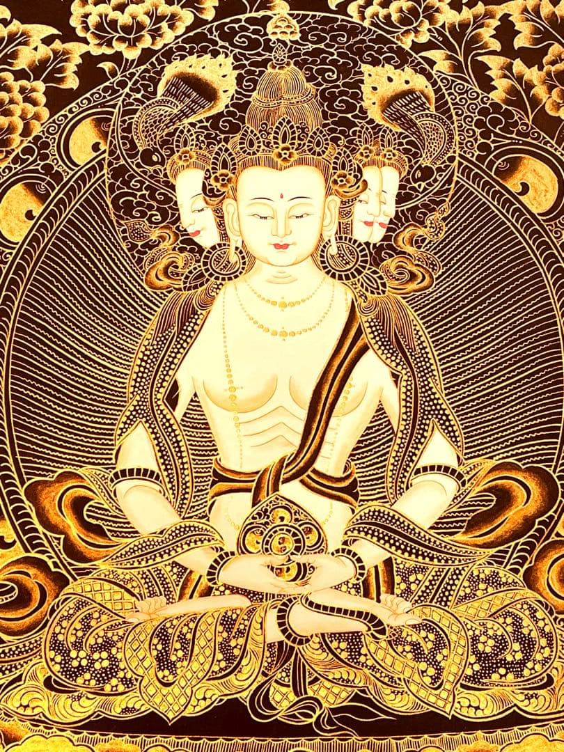 チベット密教 仏画 四面大日如来 ヴァイローチャナ 曼荼羅 手描き 一点物 新品