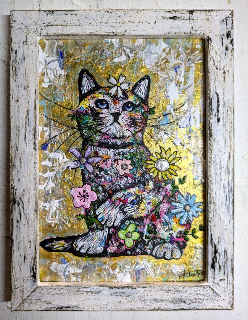 手作り額付き作品　title「蒼天のニャンコ」