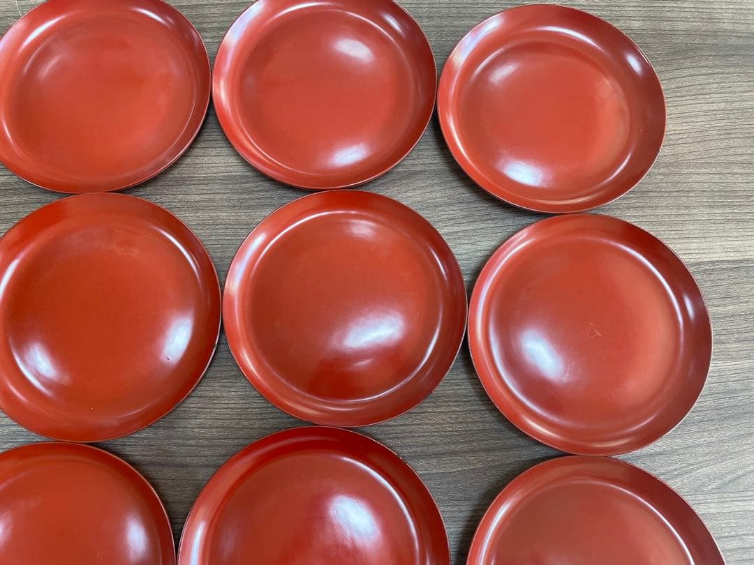 【現状品】輪島塗 漆器 朱塗 平皿 19枚セット 底黒塗 レトロ　アンティーク