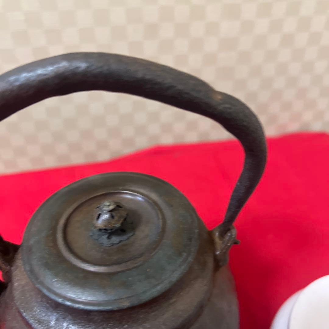 江戸時代　小ぶり650cc 棗形　鉄瓶　斑紫銅蓋龍文堂　煎茶　急須 古美術