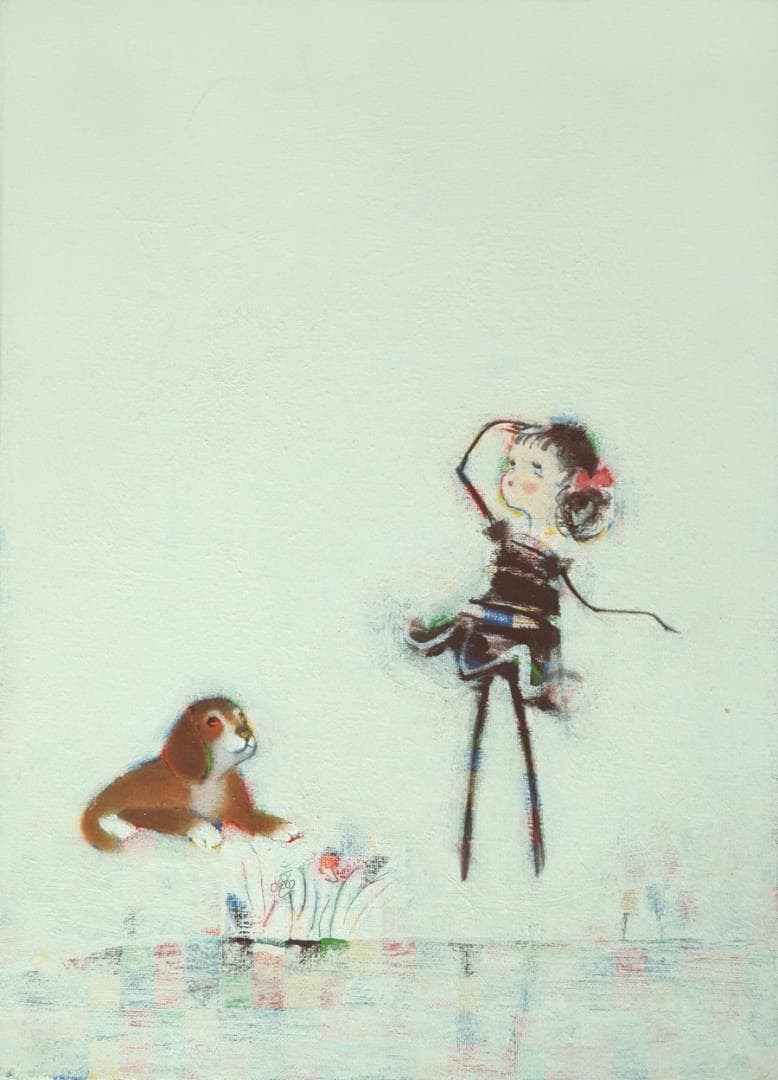 油絵 菅家令子絵 絵画インテリアF4-072319 子犬と女の子 \