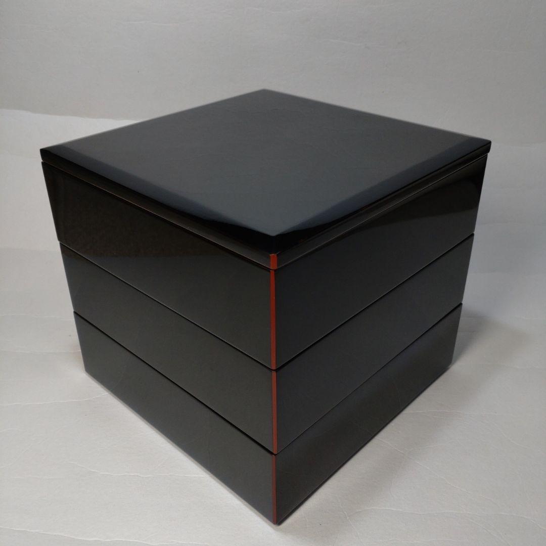 越前漆器 塗師 山本英明作 黒塗重箱 木箱付 本漆 美品