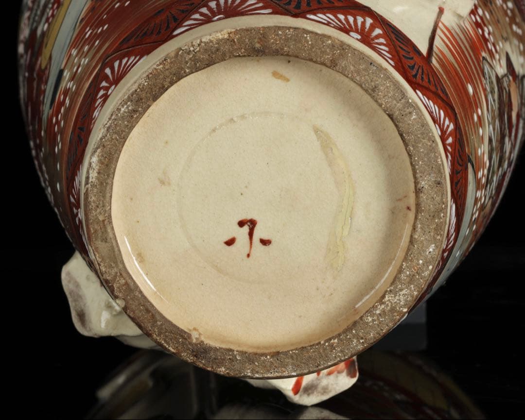 薩摩焼 色絵金彩 武者人物図大花瓶 54㎝ 耳付 飾壺 古美術 骨董品 時代物