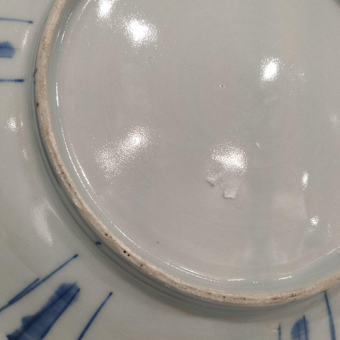 u348-6　中国 清朝期 古染付 芙蓉手 飛蝗文大皿 時代唐物　Q