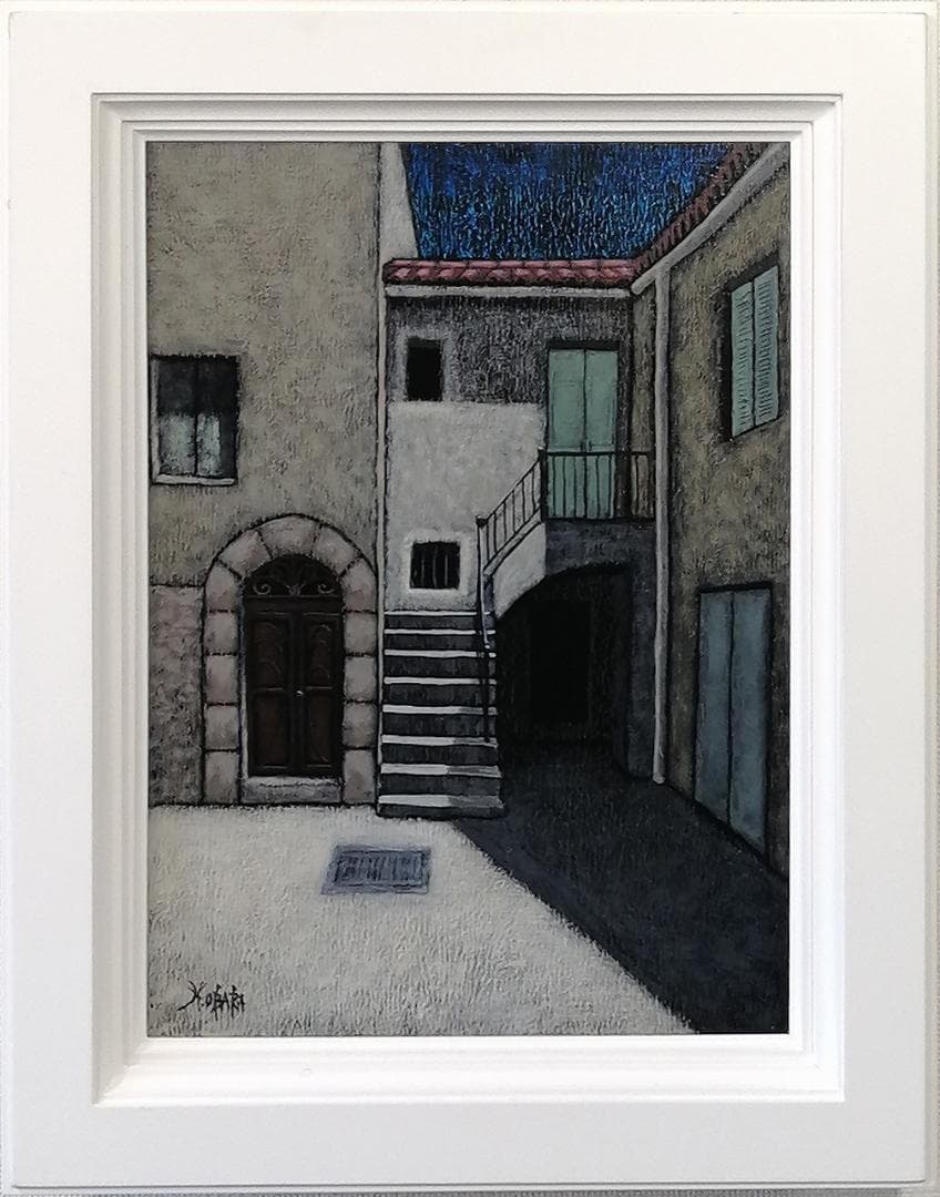 有名国際展作家「シチリアのシエスタ」風景画/アクリル/油彩/小原雅夫