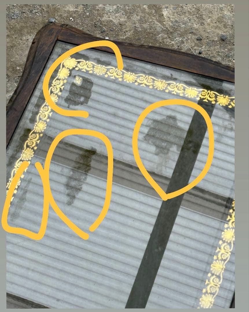 【英国アンティーク風】サイドテーブル＊緑色×ゴールド縁取りのガラス天板