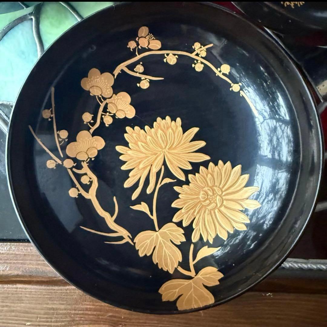 2234様感謝‼️かろやかJAPAN時代蒔絵 豪華四君子富士山形吸物椀　春蘭7客