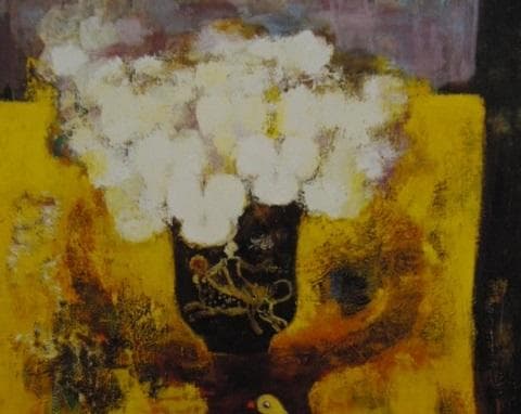 佐光亜紀子、【窓辺の花と鳥】、希少な額装用画集より、新品額装付