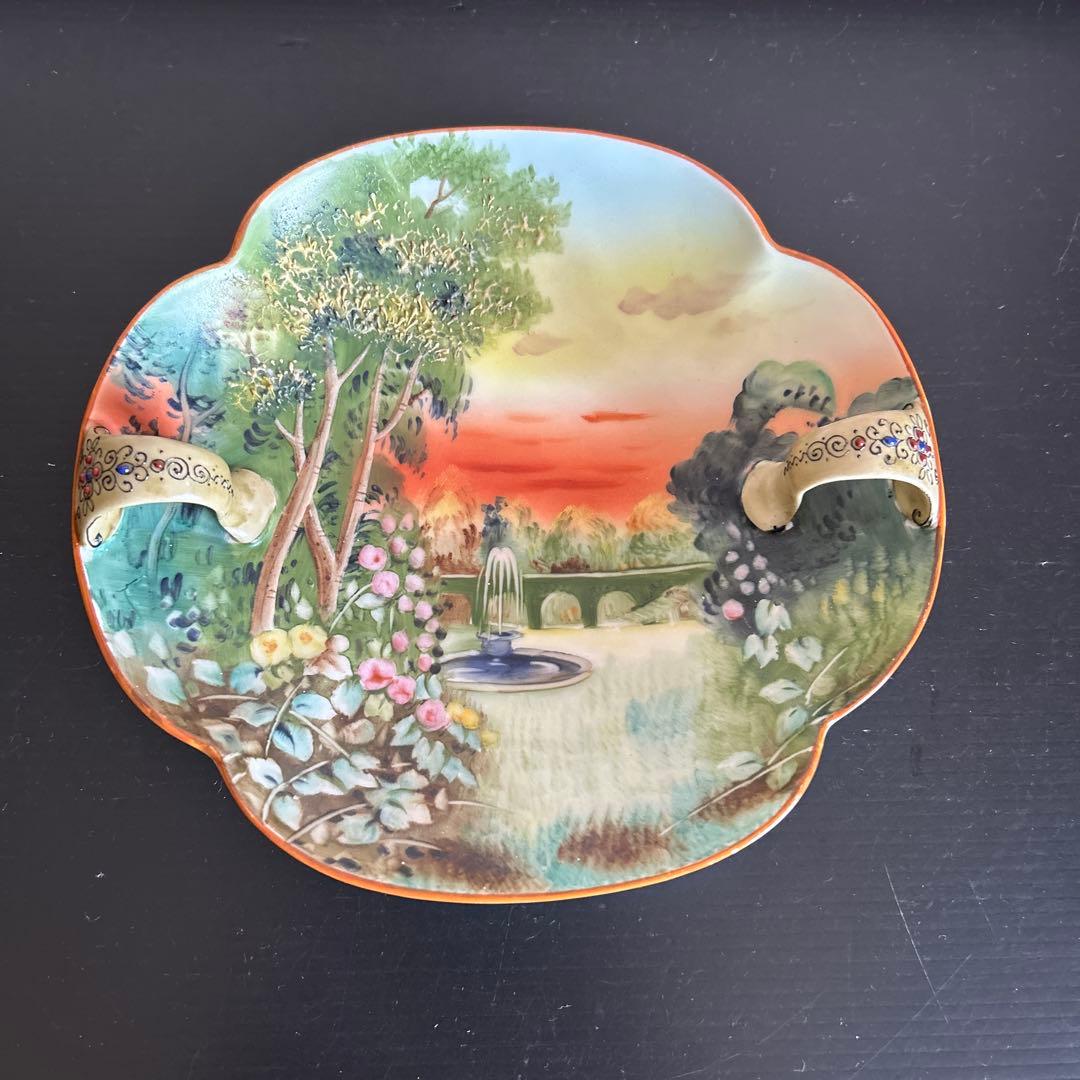 オールドノリタケ　盛り上げ・モールド 風景画