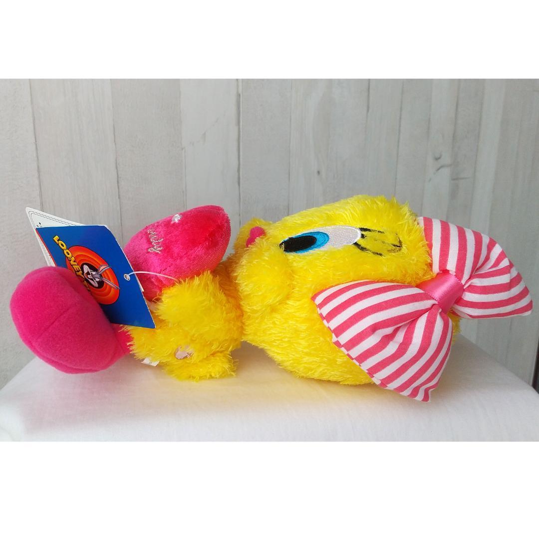 トゥイーティー　ぬいぐるみ　リボン　ハート　ピンク　tweety