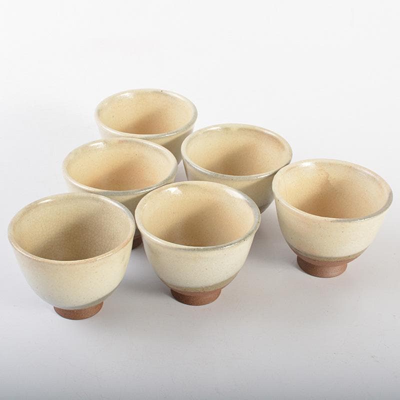 煎茶道具　萩焼　敬月作　粉引煎茶碗　6客　共箱　V　R6688