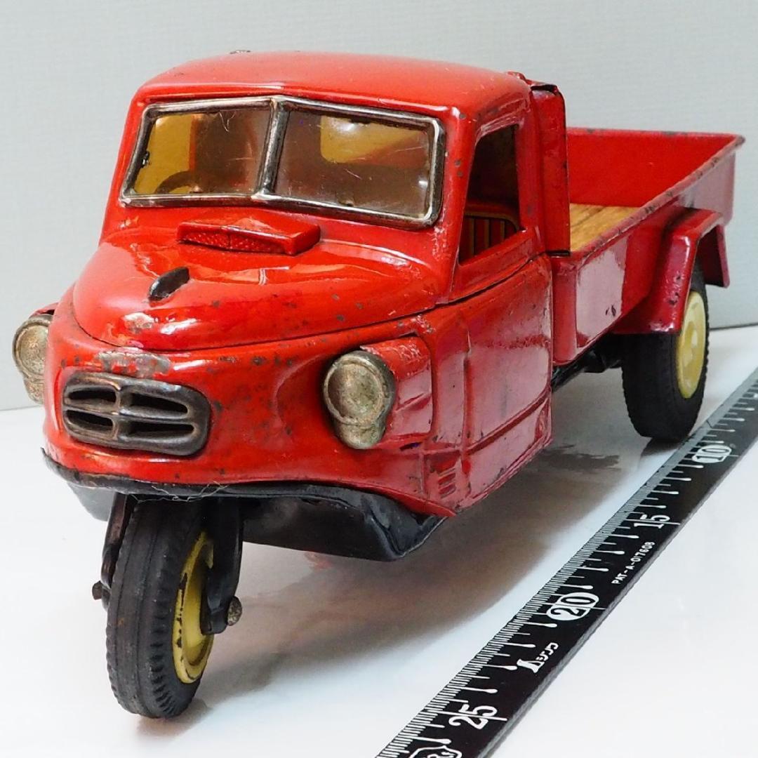 萬代屋【三菱 オート三輪トラック 赤一色 動作確認済】ブリキ自動車TIN【箱無】