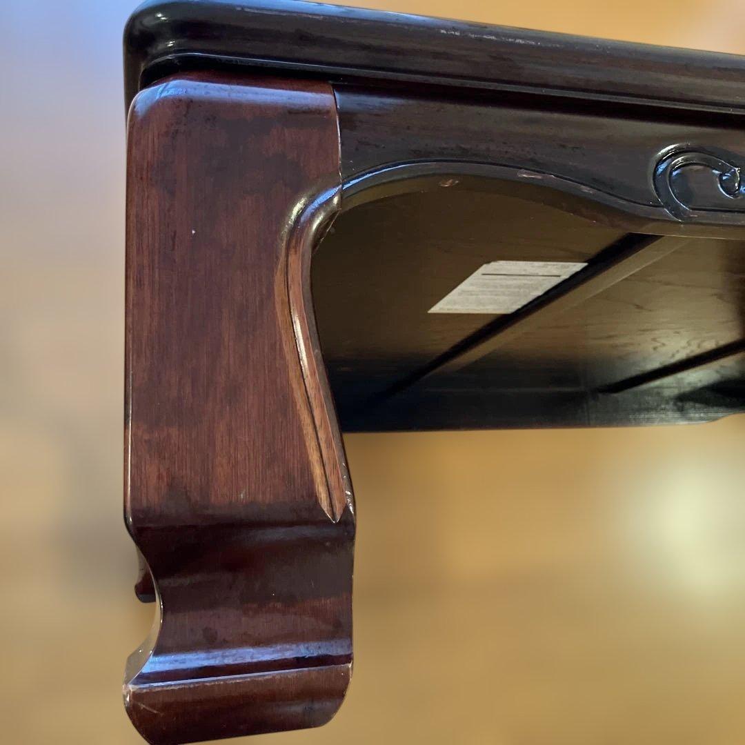 座卓　彫刻装飾付　ローテーブル　昭和レトロ　★レース編みテーブルクロス付き★