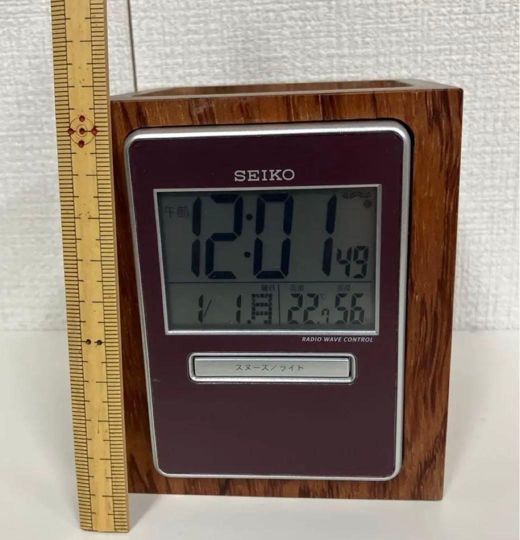 値下げ　銘木ブビンガ　ペンスタンド　 SEIKO デジタル電波時計