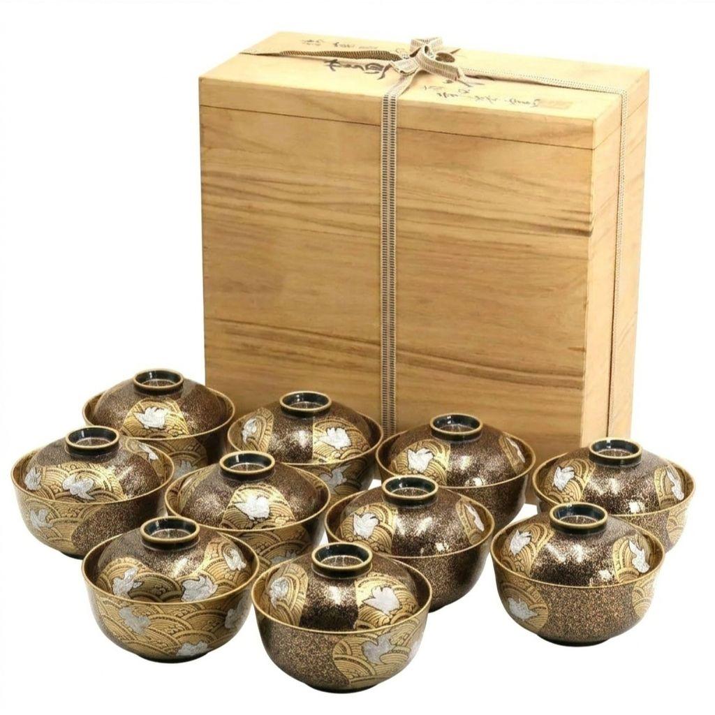有田焼 幸楽窯 錦蒔絵おしどり 蓋物 十客 蓋茶碗 飯碗 鴛鴦　N459　DK1